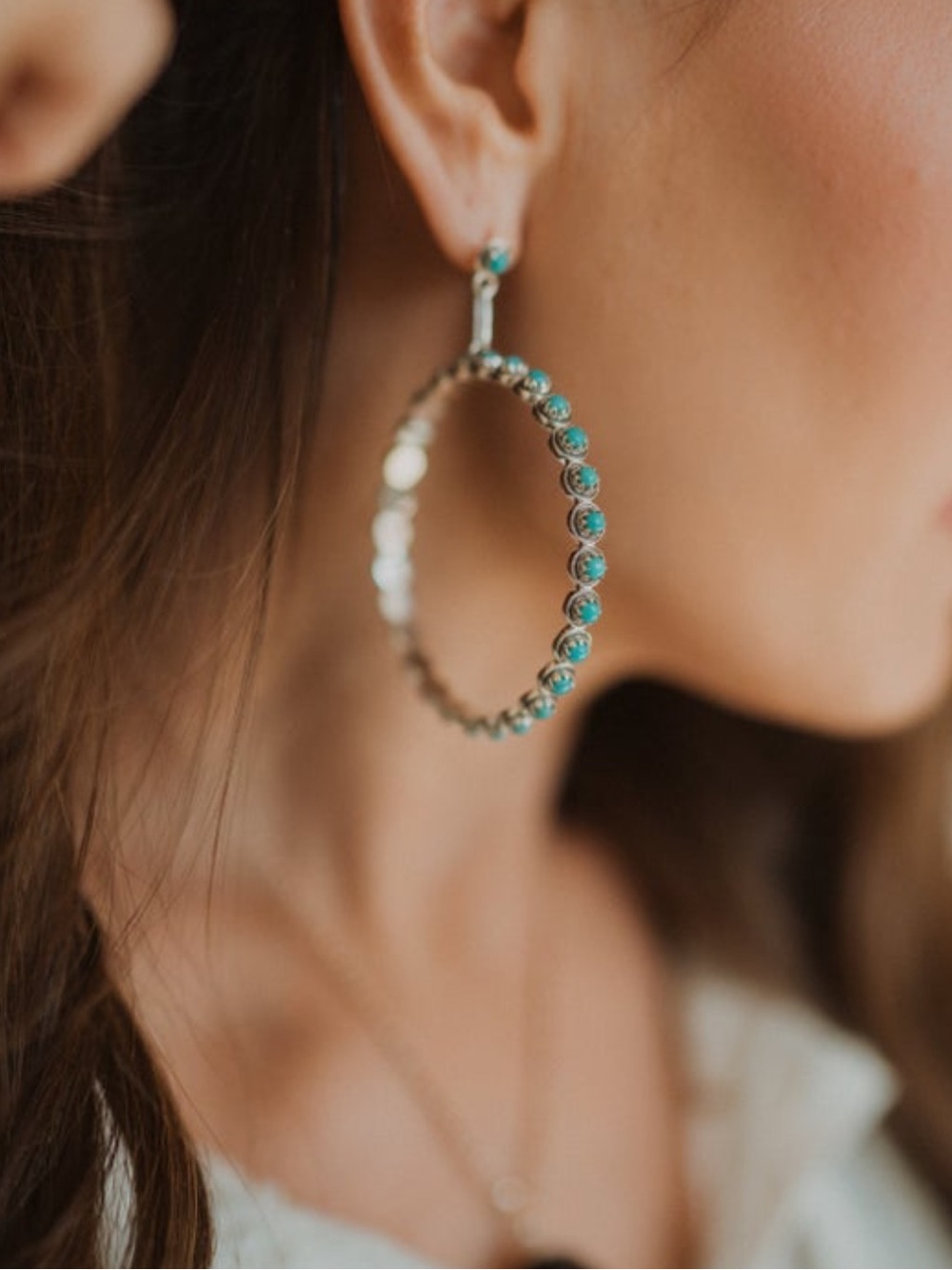 Turquoise Beaded Hoop Earrings for Women